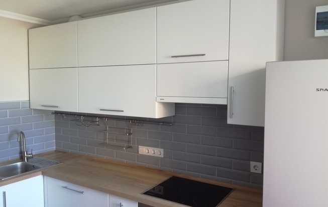 Современная кухня из пластика и массива столешницы